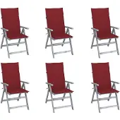 vidaXL Verstelbare stoelen met hoge rugleuning, set van 6, met kussens, gemaakt van massief acaciahout