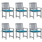 vidaXL Tuinstoelen met kussens, 6 stuks. Massief acaciahout, grijs