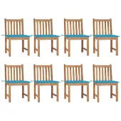 vidaXL Tuinstoelen, 8 stuks met kussens, massief teakhout