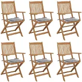 vidaXL Inklapbare stoelen 6 st met kussens massief acaciahout