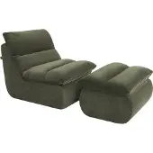 Popsofa Fauteuil Marley met Hocker Chenille Saliegroen