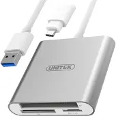 UNITEK Y-9313D CF MicroSD (TransFlash) (USB 3.0, USB-C), Geheugenkaartlezer, Zilver