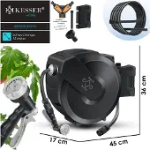 Kesser Slanghaspel met tuinslang 15 m - wandmontage - 180° draaibaar - automatisch oprollen - antraciet/zwart
