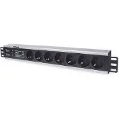 Intellinet 714006 19 inch Stekkerdoos voor patchkast 1.5 HE Geaarde contactdoos Overspanningsbescherming Zwart
