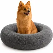 Belviona donut-hondenbed, knus hondenbed van pluche met zachte vulling, goede stabiliteit en een ergonomische rand, diameter 60 cm, antracietkleurig