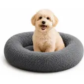 Belviona donut-hondenbed, knus hondenbed van pluche met zachte vulling, goede stabiliteit en een ergonomische rand, diameter 50 cm, antracietkleurig