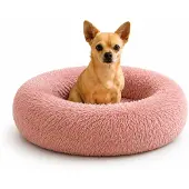 Belviona donut-hondenbed, knus hondenbed van pluche met zachte vulling, goede stabiliteit en een ergonomische rand, diameter 40 cm, oudroze