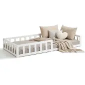 Homestyle4u Kinderbed 90x200 cm - Vloerbed met valbeveiliging - Wit