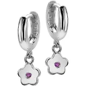 Orphelia Kids Oorbel Creool+ Flower Fuchsia Sterling Zilver 925