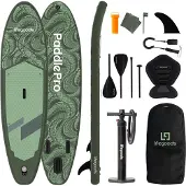 LifeGoods SUP Board Allround Compact - met Zitje - 100 KG Draagkracht - 300 x 76 cm - Opblaasbaar - Compleet SUP pakket - Groen/Legergroen