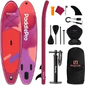 LifeGoods SUP Board Allround Compact - met Zitje - 100 KG Draagkracht - 300 x 76 cm - Opblaasbaar - Compleet SUP pakket - Rood/Lila