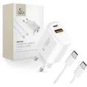 Tech-Protect USB-C 2 Poort Oplader 30 Watt Met USB-C Kabel