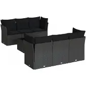 vidaXL 7-delige Loungeset met kussens poly rattan zwart