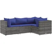 vidaXL 4-delige loungeset voor de tuin met kussens, grijs, polyrotan