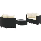 vidaXL 5-delige tuinmeubelset met kussens, zwart, polyrotan
