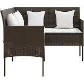 vidaXL Loungebank met kussens L-vormig poly rattan bruin