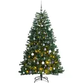vidaXL Kunstkerstboom met scharnieren 300 LED's en kerstballen 210 cm