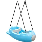 Step2 Rocket Swing Schommel van kunststof in Blauw | Dubbele Schommel in Raket vorm - met Veiligheidsgordels | 95cm - Max 22,6 kg per kind