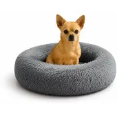 Belviona donut-hondenbed, knus hondenbed van pluche met zachte vulling, goede stabiliteit en een ergonomische rand, diameter 40 cm, antracietkleurig