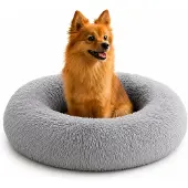 Belviona donut-hondenbed, knus hondenbed van pluche met zachte vulling, goede stabiliteit en een ergonomische rand, diameter 60 cm, lichtgrijs