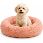 Belviona donut-hondenbed, knus hondenbed van pluche met zachte vulling, goede stabiliteit en een ergonomische rand, diameter 50 cm, oudroze