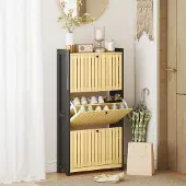 HOMCOM -Klapbare schoenenkast-60x24x118cm-Bamboe-Zwart en natuurlijk hout