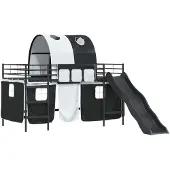 vidaXL Bunkbed voor kinderen met gordijnen Zwart 100 x 200 cm Metaal