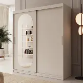 Meubella - Kledingkast Bodhi - Beige - 180 cm - Met spiegel