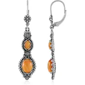 Cavill - Zilveren Oorbellen - Geoxideerd 925 Sterling Zilver - Oranje Stekelige Oesters 4.1 ct - Boho Ovaal Cabochon - Desert Chic