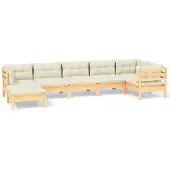 vidaXL 7-delige Loungeset met crèmekleurige kussens massief grenenhout