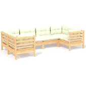 vidaXL 6-delige Loungeset met crèmekleurige kussens grenenhout