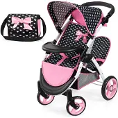 Bayer Tweeling poppenwagen Twin Xeo, dubbele poppenwagen, verstelbare duwstang, tas in zwart/wit/roze