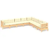 vidaXL 8-delige Loungeset met crèmekleurige kussens massief grenenhout