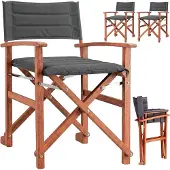 Casaria Premium regisseursstoel antraciet, set van 2, FSC-gecertificeerd eucalyptushout, gestoffeerd