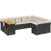 vidaXL 10-delige loungeset voor de tuin met kussens, zwart, polyrotan