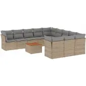 vidaXL 12-delige tuinmeubelset met sofa en kussens, beige, van polyrotan