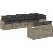 vidaXL 8-delige Loungeset met kussens poly rattan grijs