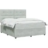 vidaXL LED boxspringbed met matras, lichtgrijs, 180 x 200 cm, fluweel