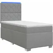 vidaXL Boxspringbed met matras en LED-verlichting, lichtgrijs, 90 x 190 cm, stof