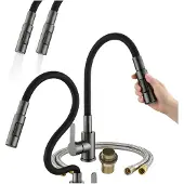 Granitan Keukenmengkraan RENO Gun Metal met Flexibele Uitloop 360° Draaibaar