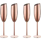 Torribaly Set van 4 roestvrijstalen champagneglazen, roségoud, ongebroken