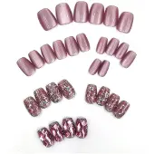 INF Paarse Cat Eye Press-on Nagels met Strass Accenten