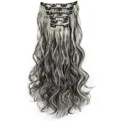 INF 16 Clips Krullende Hairextensions 6 Stuks Grijs