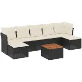 vidaXL 8-delige tuinmeubelset met kussens, zwart, polyrotan