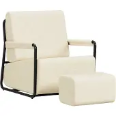 SoBuy Fauteuil met hocker beige fluweel 59x74x78 cm