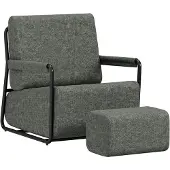 SoBuy Fauteuil Donkergrijs met Voetenbank