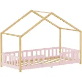 En.casa Kinderbed Treviolo huisbed 90x200 cm roze en naturel []