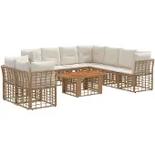 vidaXL Tuinbank Set 10 st Natuurlijk en Crème Wit poly rattan