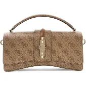 GUESS handtas schoudertas Yvonne Logo Mini Top Handle Flap Latte Logo Lichtbruin