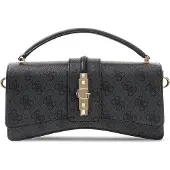 GUESS handtas schoudertas Yvonne Logo Mini Top Handle Flap Coal Logo donkergrijs